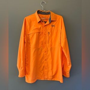 Under Armour Fishing Offshore Button Down Orange Shirt Size Medium